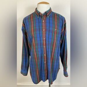 OshKosh B'gosh Vintage 90s Men's Blue Red Plaid Work Shirt Button Down, sz LX